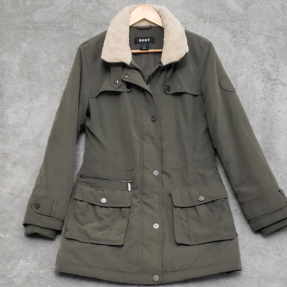 VINTAGE DKNY Utility Jacket in Olive with Cream Accents